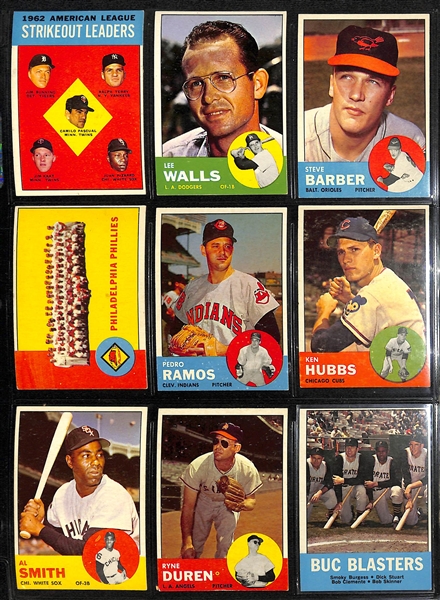 1963 Topps Baseball Partial Set - Includes of 543 of the 576 Cards in the Set w. Oliva Rookie Card & Yogi Berra (JSA Auction Letter)